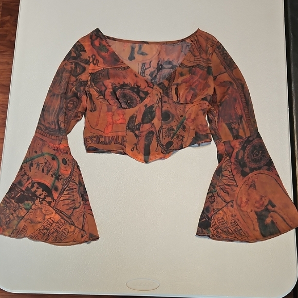 Cider Tops - Chiffon Aztec Bell Sleeve Top